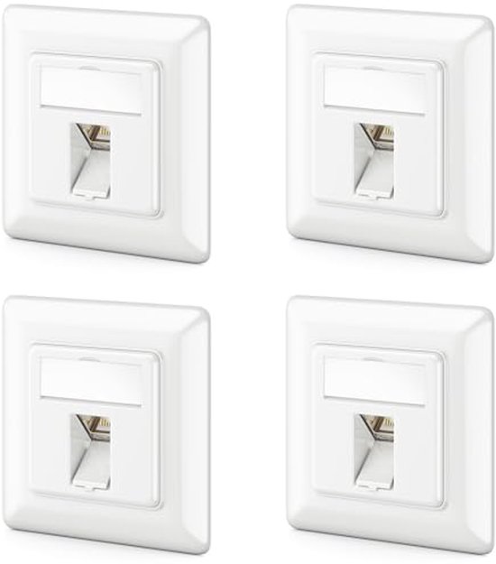 deleyCON 1x RJ45 Wandcontactdoos Inbouw 10 Gbit/s Keystone-Datadoos (1x Doos 2x Keystone) RJ45-Bus Cat6a - voor CAT6/CAT7 Gigabit-Installatiekabel, Volledig Afgeschermd - Wit