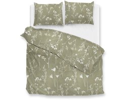 Zohome Yarrow Dekbedovertrek - Groen - Lits-jumeaux - Dekbedhoes van 100% Katoen-Flanel - Bloemen - 260x220 + 2 slopen 60/70 cm - AW25