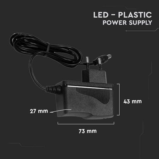 V-TAC Voeding – 18W, 12V, 1,5A – Kunststof, Zwart, Met 2,1 Mm Jack – Plug & Play, IP44