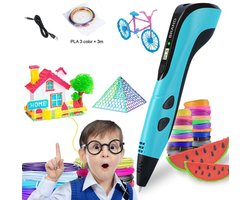 3D-pen voor kinderen met 3 kleurenfilament en LCD-scherm, doe-het-zelf educatieve 3D-graffiti-schildering - Blauw