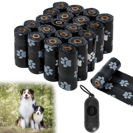 FAMKEEP Poepzakjes, 600 hondenpoepzakken, 24 rollen, met 1 poepzakdispenser voor honden, lekvrij en geurloos, extra dik, paars