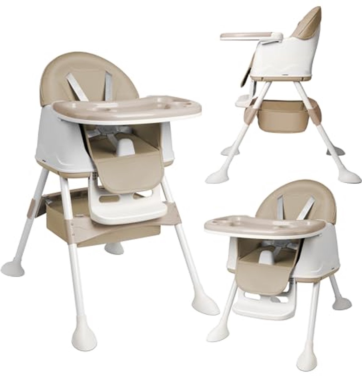 Image of 3-in-1 Kinderstoel voor Baby's - Multifunctionele Eetstoel met Veiligheidsgordel en Afneembaar Kussen