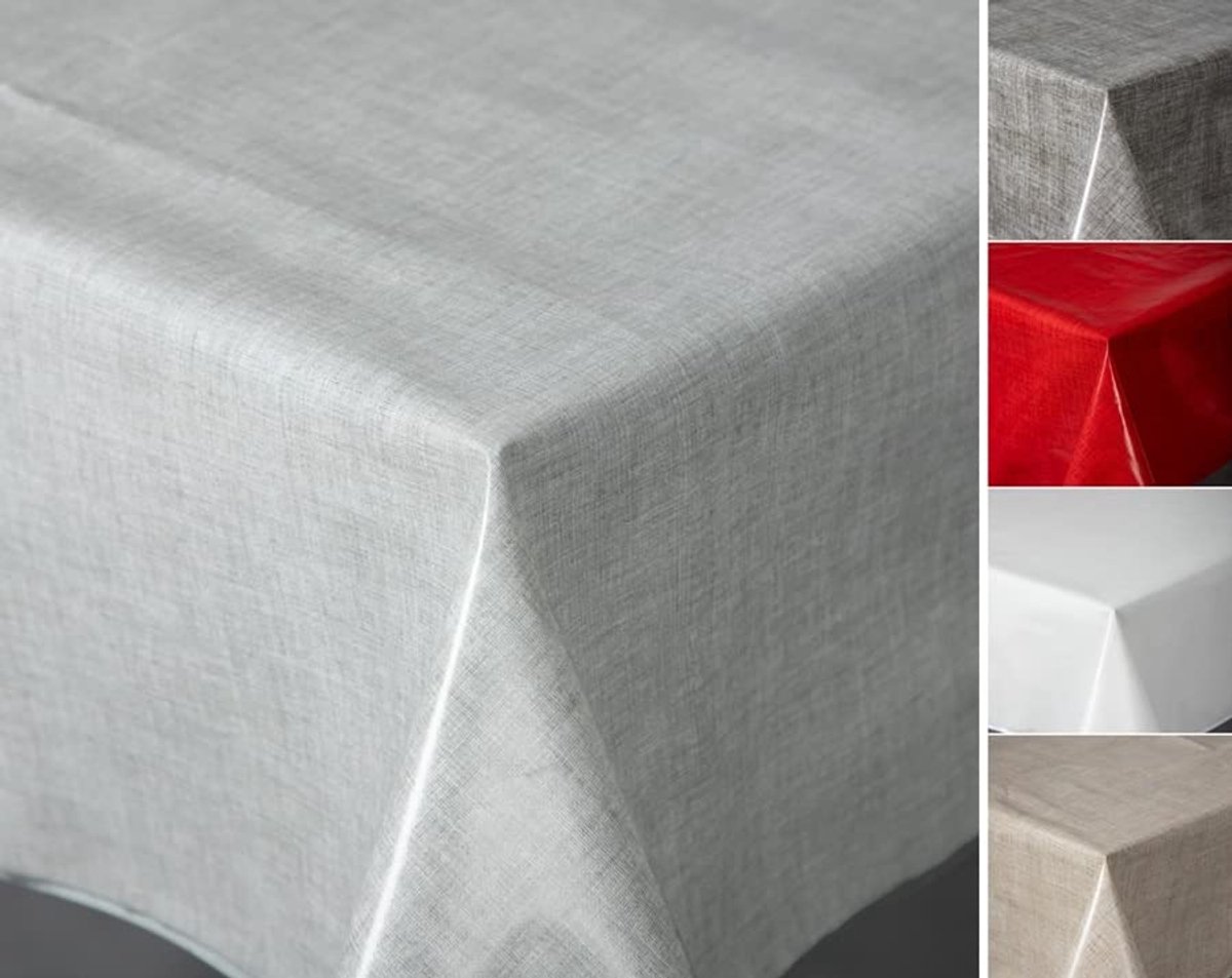 Tafelkleed PVC Afwasbaar - Effen met Linnenstructuur voor Tuintafel, Keuken en Camping