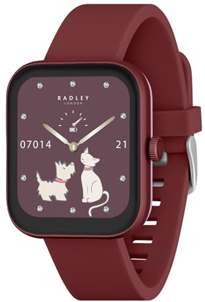 Slimme Horloge voor Dames met Bluetooth, Gezondheids- en Fitness Tracker, 4.5 cm, Hartslag- en Slaapmonitor, Berry Siliconen Band, IP68 Waterdicht