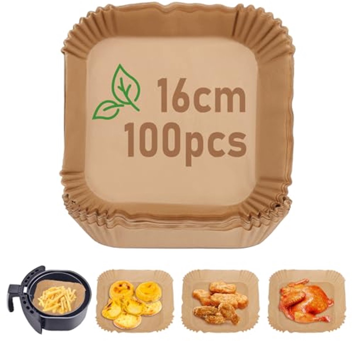 Bakpapier voor Heteluchtfriteuse - 100 Stuks, 16 cm - Ideaal voor Airfryer