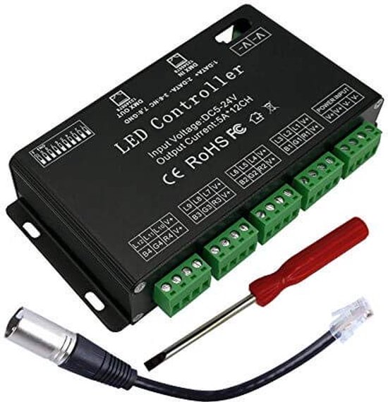 Contrôleur DMX512 pour bandes LED et modules LED RGB - Variateur PWM 60 A DC 12 V-24 V