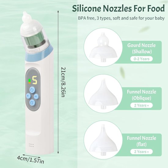 Electric Nasal Aspirator voor Baby's - 5 Suction Levels - Nasal Cleaner met Muziek en Licht Functie - 3 Silicone Tips voor Nieuwborenen en Peuters — afbeelding 3