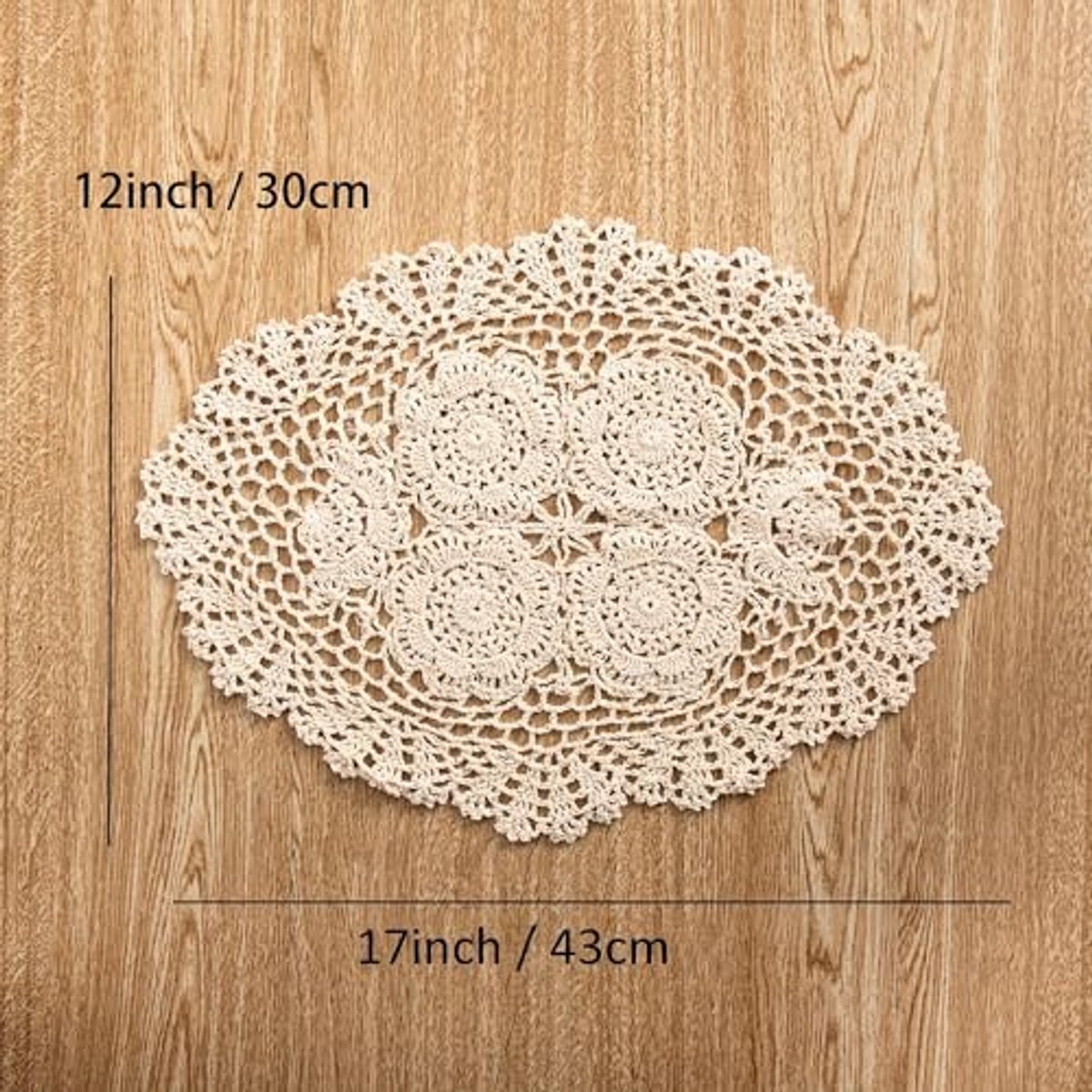 Handgemaakte katoenen gehaakte ovale doilies 2-delig - Beige tafelplacemats