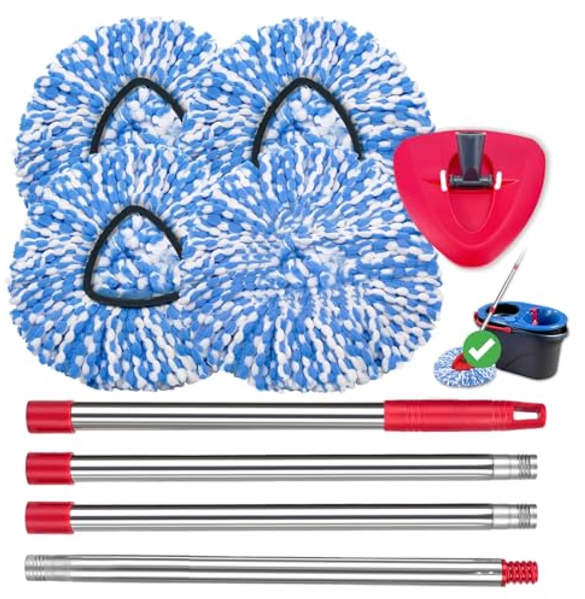 Microfiber Dweil Hoofden Vervangset voor Spin Dweilen - 4 Stuks + Dweilbasis