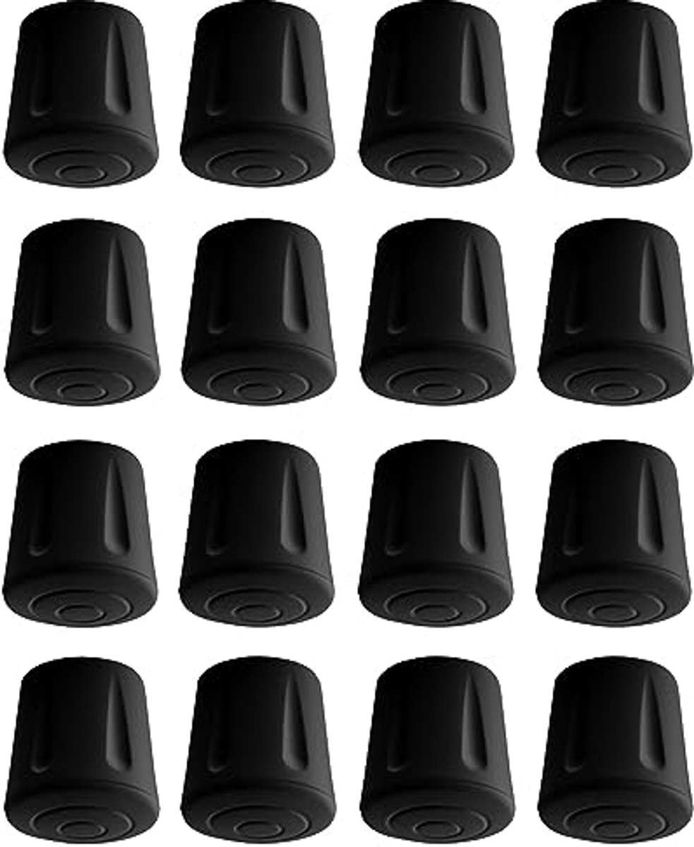 Meubelpoten en Stoeldoppen Set - 16 Rubber Voetbeschermers voor Stoelen, Zwart, Ronde Buis, 30 mm