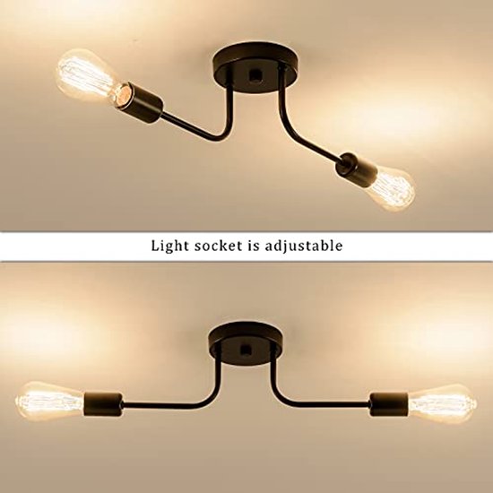 Industriële Vintage Plafondlamp 2 Licht met Verstelbare E27 Fitting