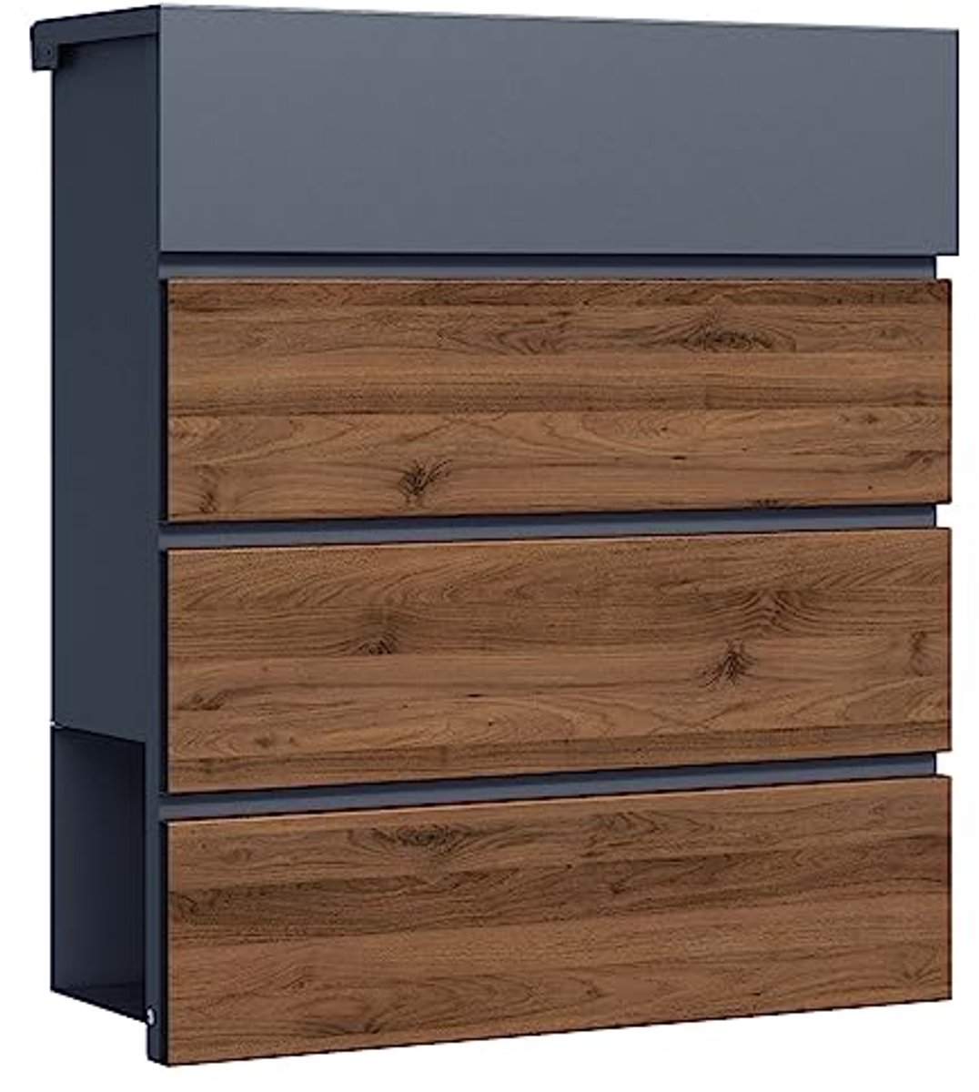 Moderne brievenbus met krantencompartiment in antraciet en hout