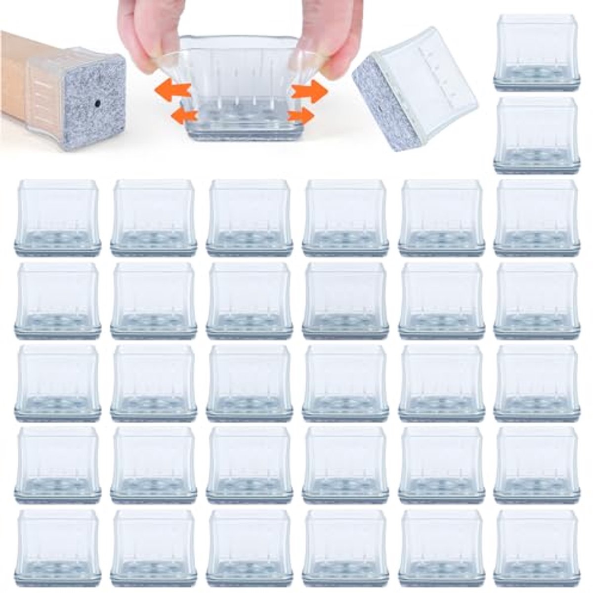 Image of 16 Stuks Stoelpootbescherming - Silicone Transparant met Viltkussen voor Harde Vloeren