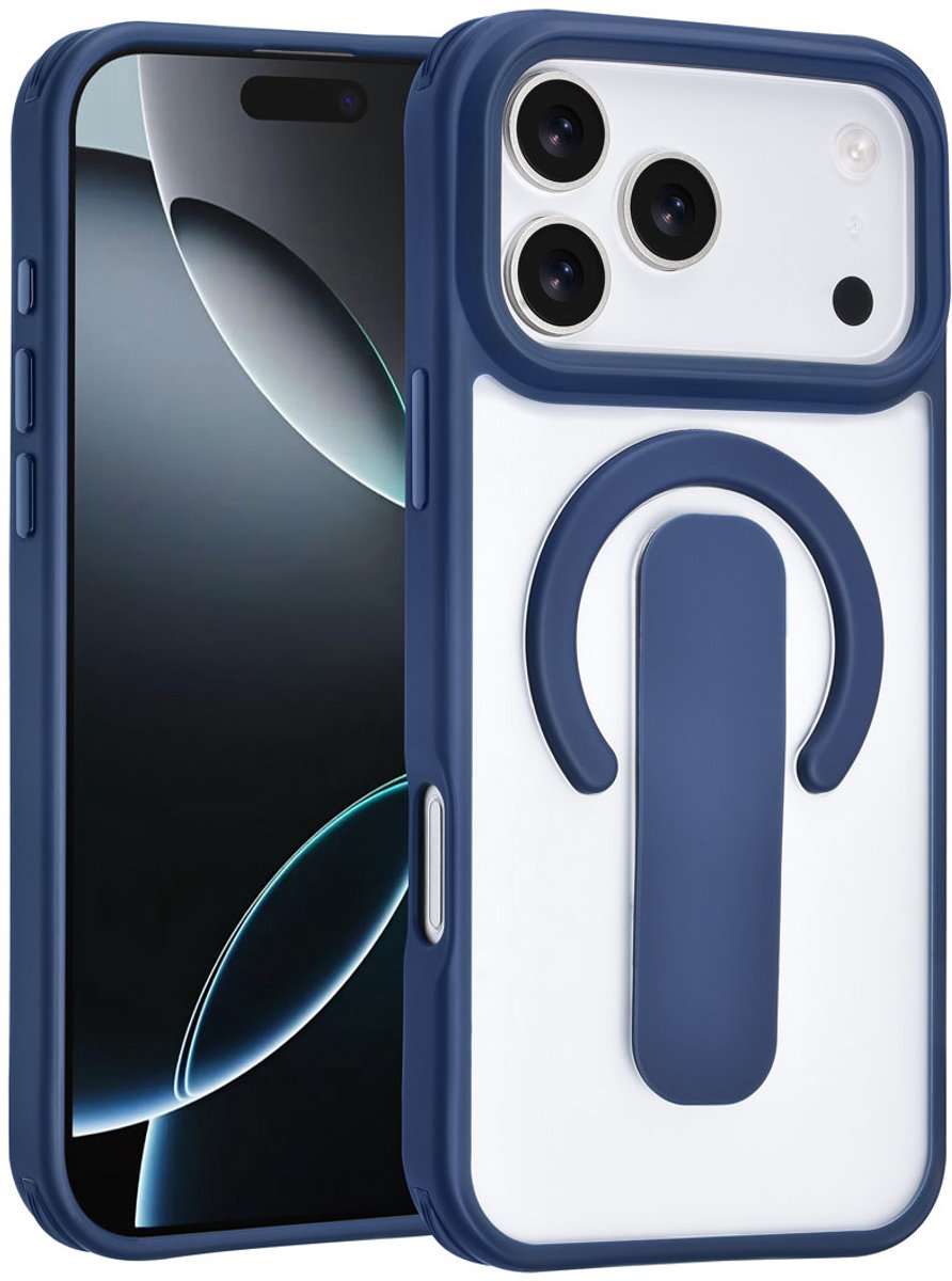 TUNIQ Anti-shock Back cover voor iPhone 17 Pro Max - Ingebouwde Ring Stand - Blauw