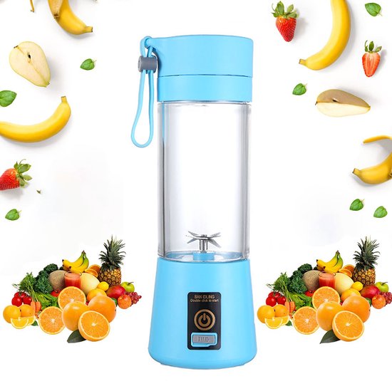 Draagbare blender -Blender -Smoothie Maker - Mixer -Mini Blender -USB oplaadbare blender - Draagbare Blender - Oplaadbare mini Blender -4 messen werken - Blender smoothie - Afneembare compacte blender - Smoothieblender - 380 ml - Blauw