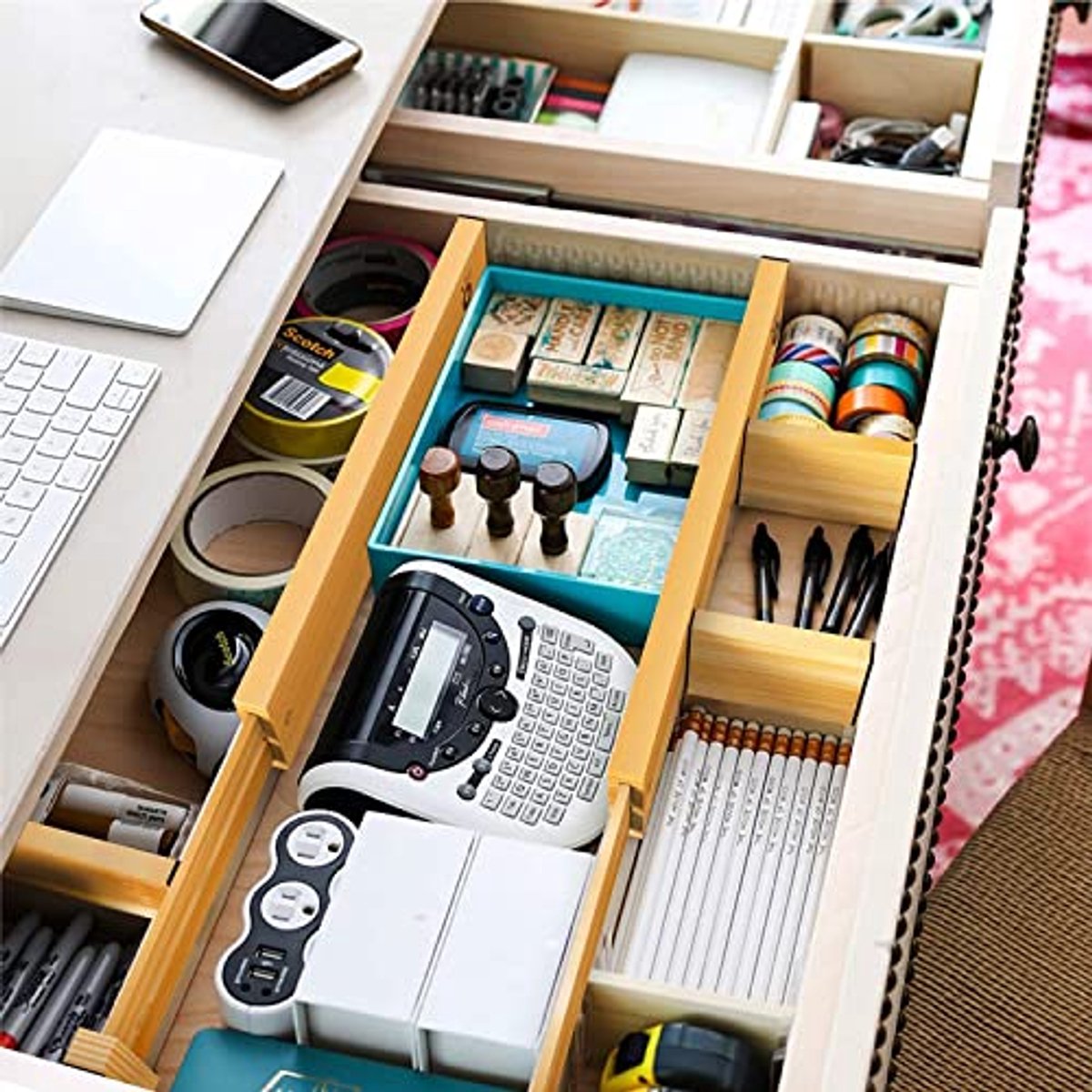 Verstelbare Bamboe Ladeverdelers - Organizers voor Kleding en Gereedschap (43-55,9 cm)