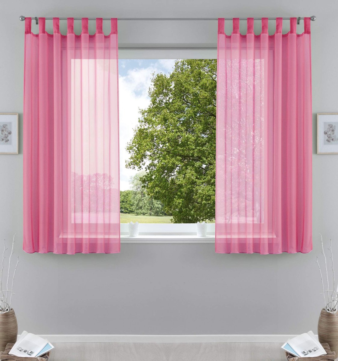 Ibenzoa Transparante roze voile gordijnenset met loodband en plooiband