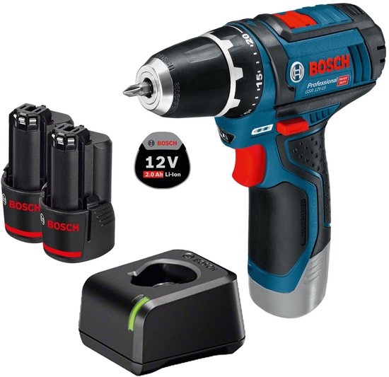 Bosch Professional Accuschroefboormachine GSR 12V-15, met 2 x 2,0 Ah Li-ion accu - in karton doos