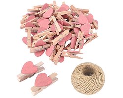 50 stuks roze mini houten hart wasknijpers voor fotoweergave en knutselen