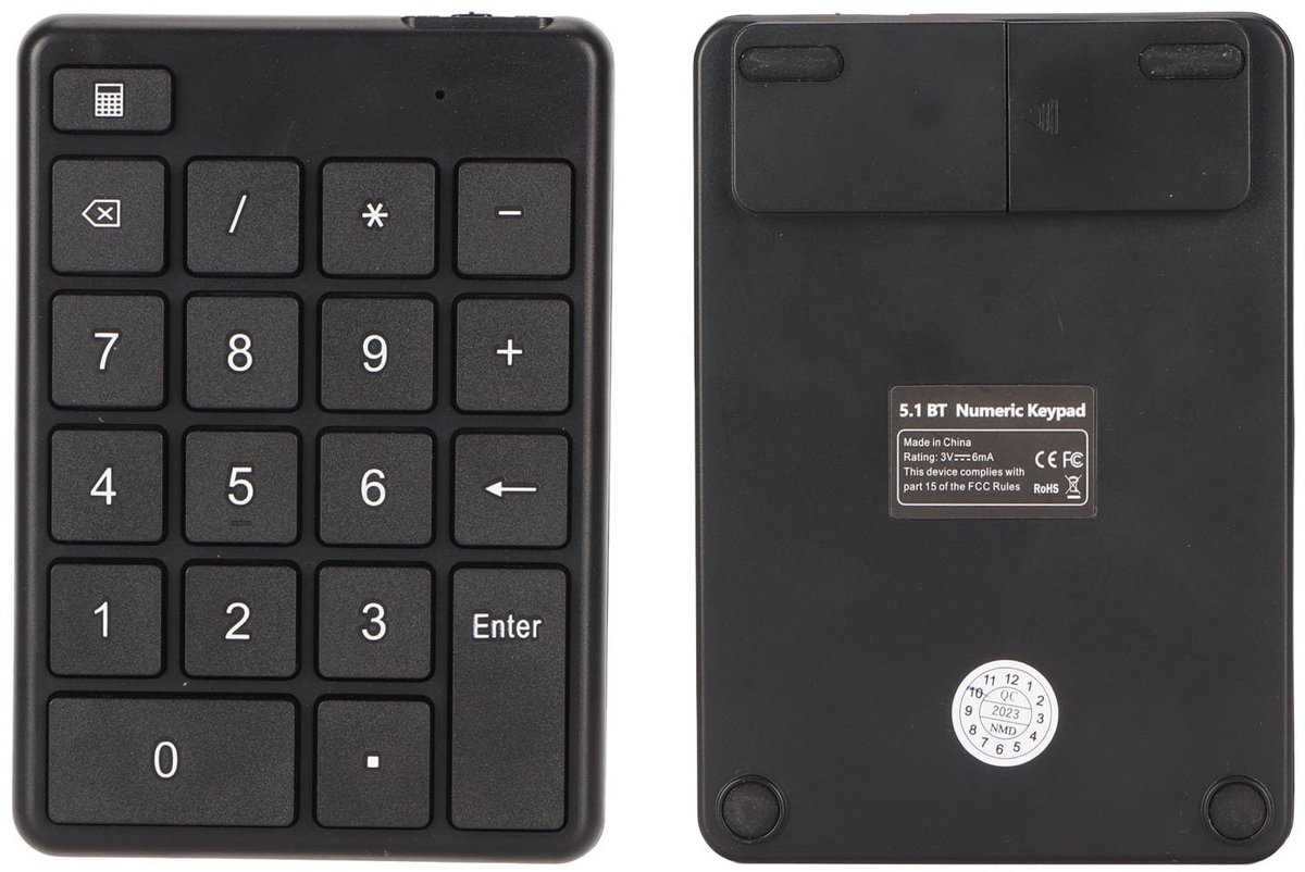 Wireless Number Pad, Bluetooth Number Pad, External Portable Smart Financial Accounting Number Keyboard with 19 Keys, for Laptop Desktop Notebook, For Business Office Travel