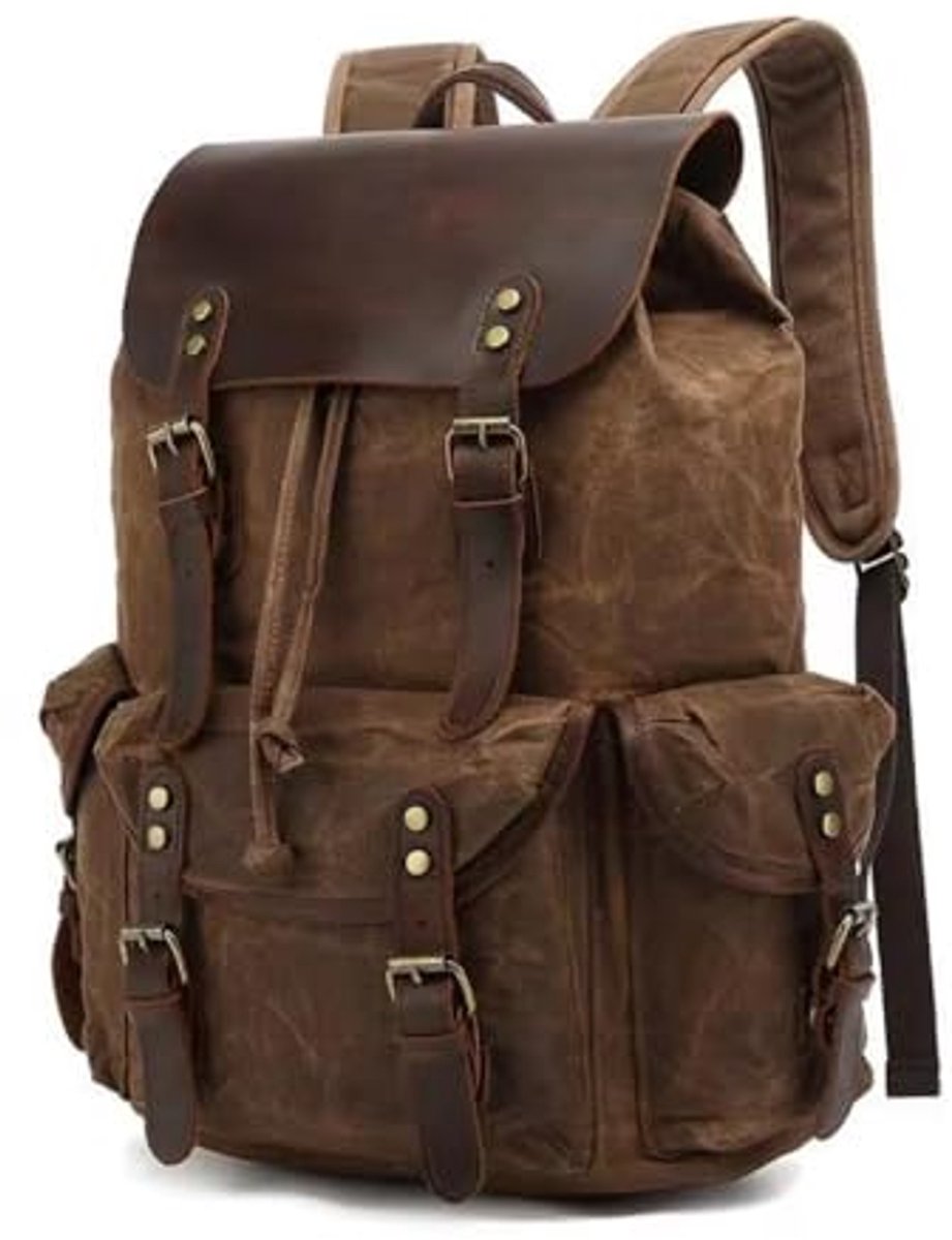 Vintage leren canvas reisrugzak voor mannen en vrouwen - Grote laptoptas en schooltas