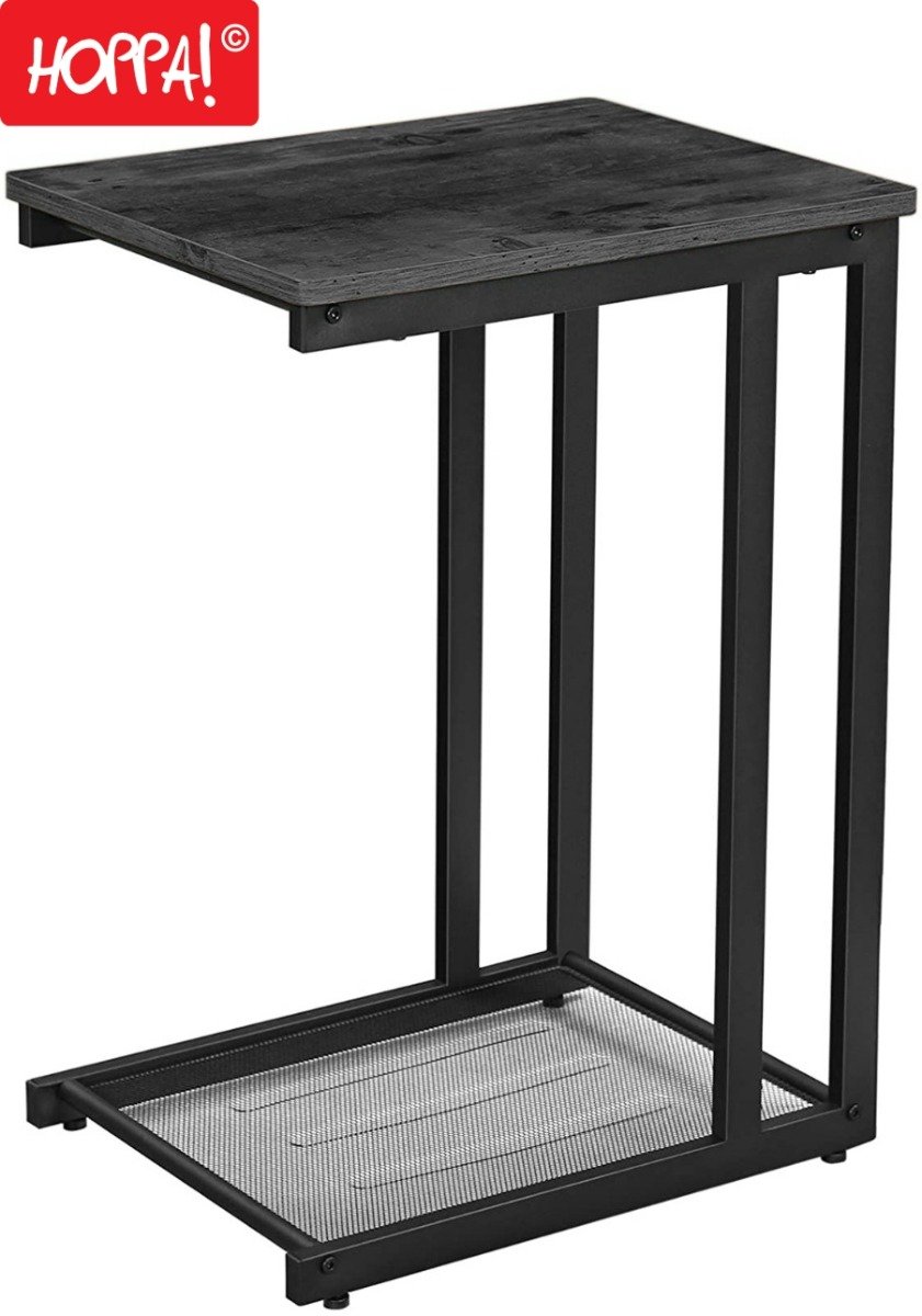 Hoppa! Bijzettafel met Roosterplank | Zwart | Metaal | 48 x 35 x 65 cm (B x D x H)