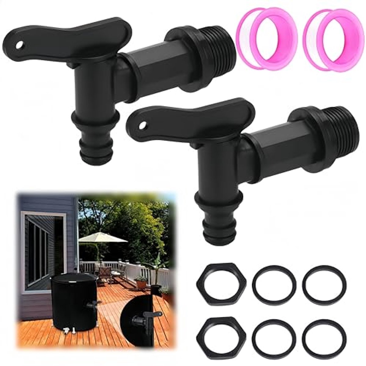Kunststof reservekraan 3/4 inch voor regenton - Set van 2