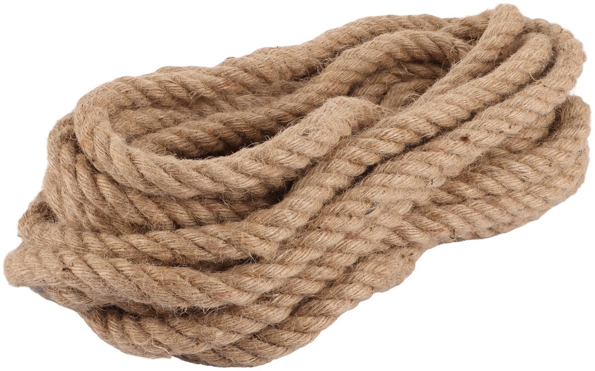 Jute Rope 20 mm 12 m 4 Strands Natural Decorative Rope Twisted Rope for Garden Craft DIY Decoration Pull Rope End Rope Handrail Rope