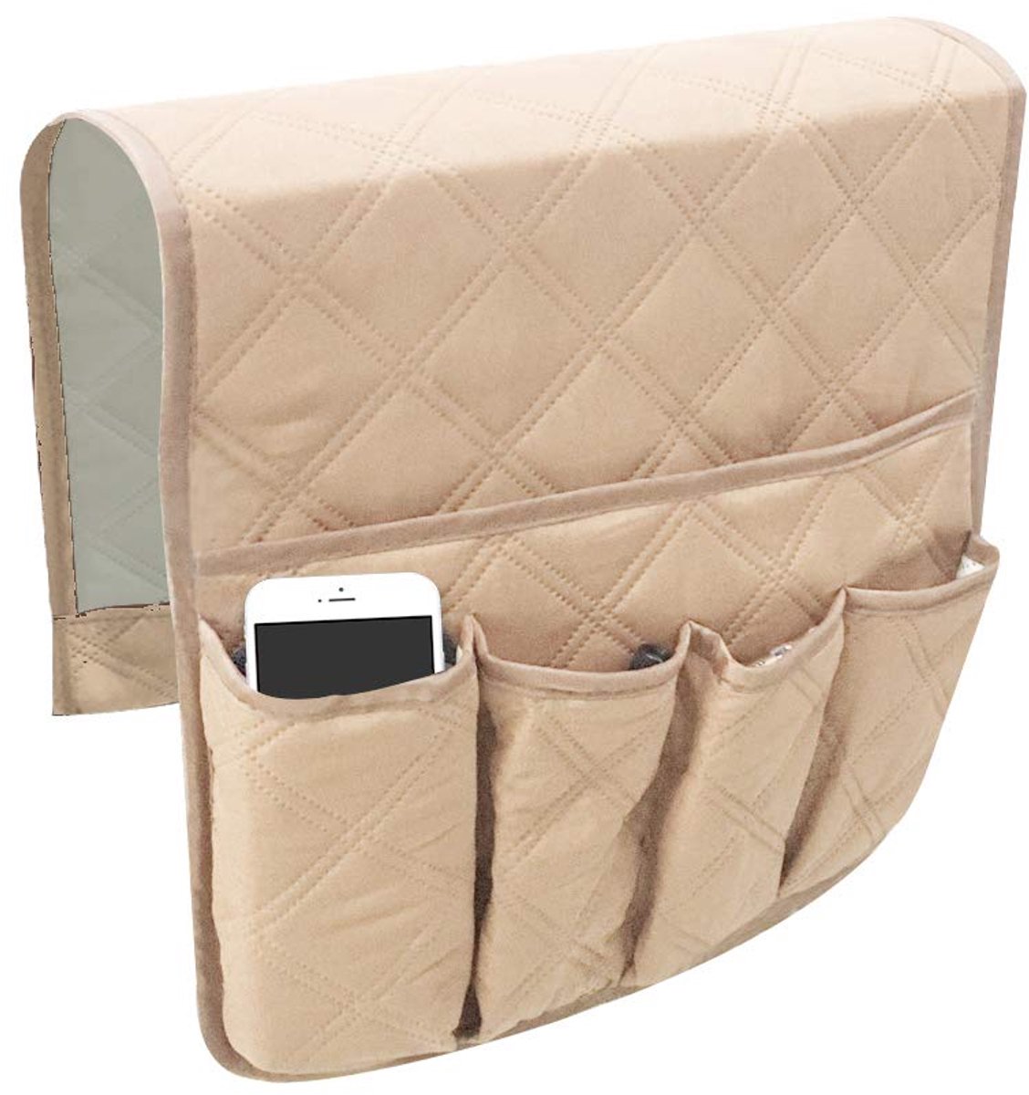 longziming -Sofa Armleuning Organizer – Bank Opbergvak met 5 Vakken & Antislip Bevestiging – Duurzaam Polyester 90×43 cm- Beige