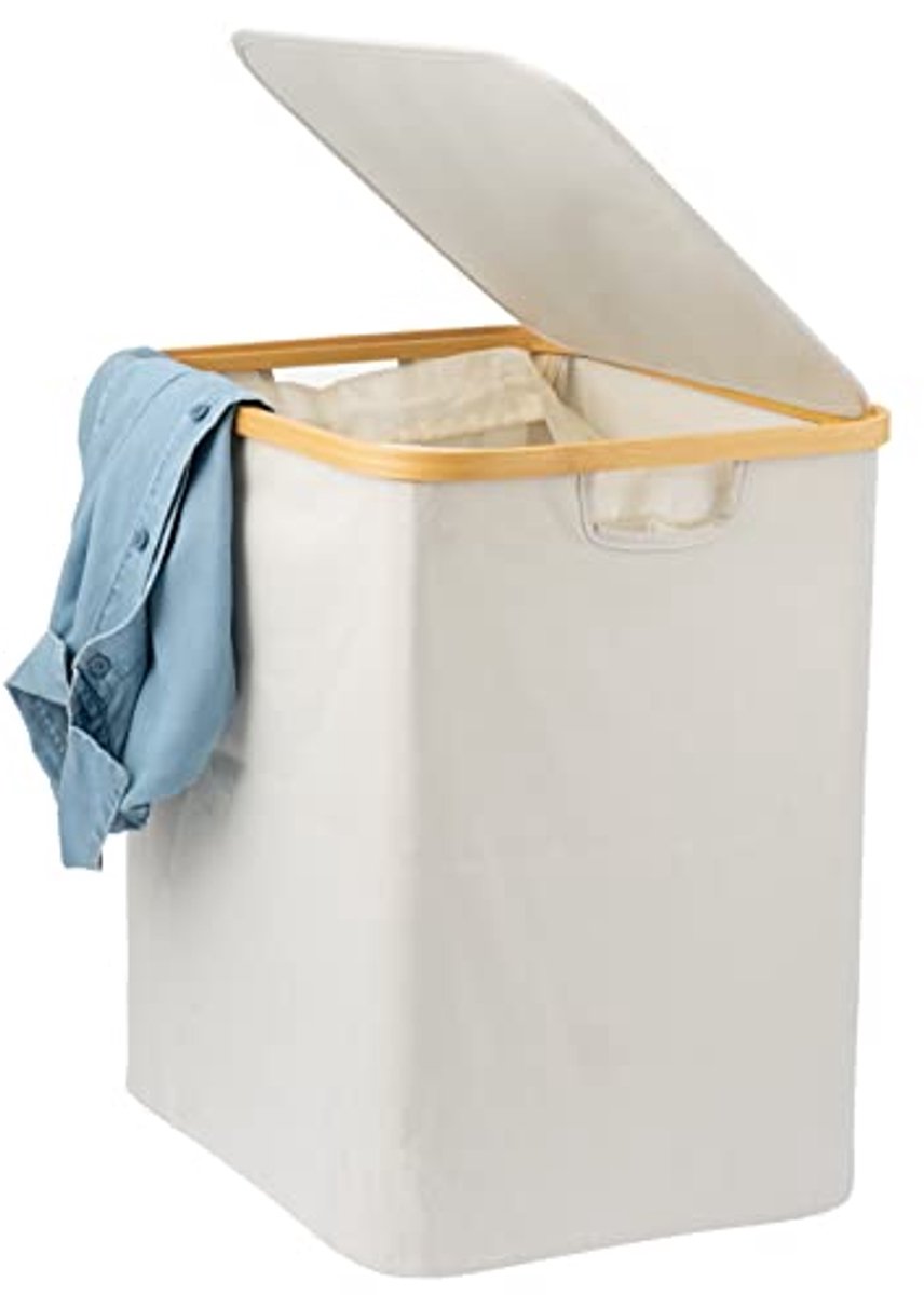Wasverzamelaar met Uitneembare Waszak en Deksel - Ca. 60 Liter - Beige