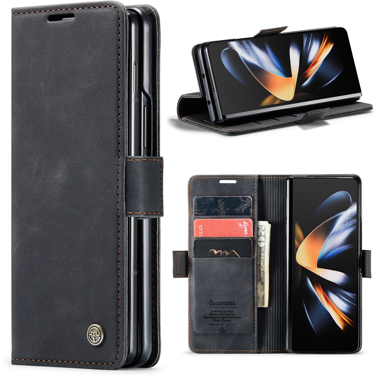 Casemania Hoesje Geschikt voor Samsung Galaxy Z Fold 7 - Charcoal Gray - Dunne Portemonnee Book Case - Slim Wallet Case met Pasjeshouder