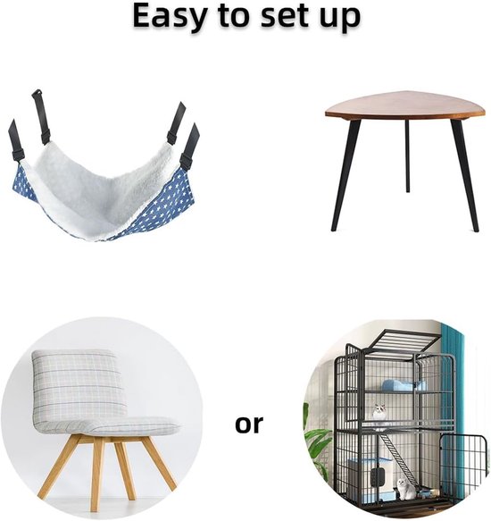 Hamac réversible pour cages, hamac doux pour furets, chatons, chiots, lapins et autres petits animaux, hamac double face pour cages avec sangles réglables et crochets en plastique