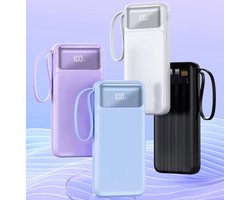 Powerbank 10.000 mAh - Snellader - Usb, Usb-C & Micro Usb - Universeel voor Smartphones, Tablets & Gadgets - Led Display - 4 Geïntegreerde Kabels - Kleur beschikbaar Zwart en Wit