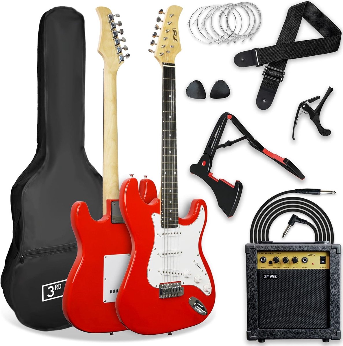 Elektrische gitaar 4/4 formaat met 10W versterker en accessoires - Rood