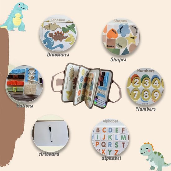 DIY Vilt Leerbord - Educatief Speelgoed voor Kinderen vanaf 3 Jaar - Vroeg Leermiddel voor Kleuters - Interactief Druk Boek - Zintuiglijk Zacht Activiteitenboek - Thema Oude Dinosaurussen — afbeelding 4