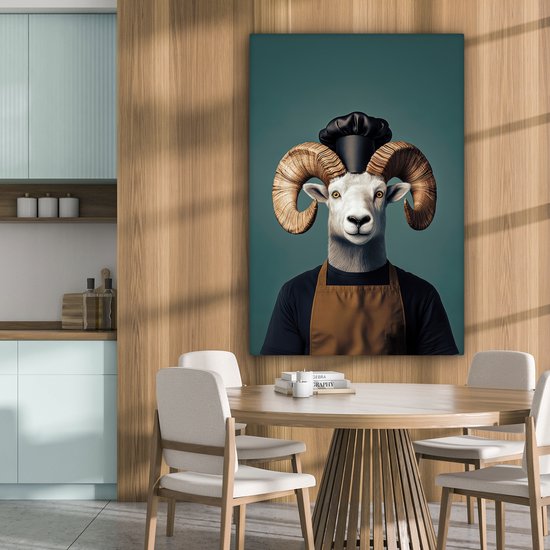 Tableau sur toile 80x120 cm - Décoration murale Chèvre - Cornes - Vêtements de chef - Décoration murale murale salon - Décoration chambre - Accessoires chambre - Peintures sur toile