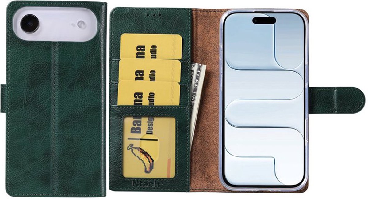 Hoesje Geschikt voor iPhone 17 Air – Arara bookcase met pasjeshouder - Pine Groen