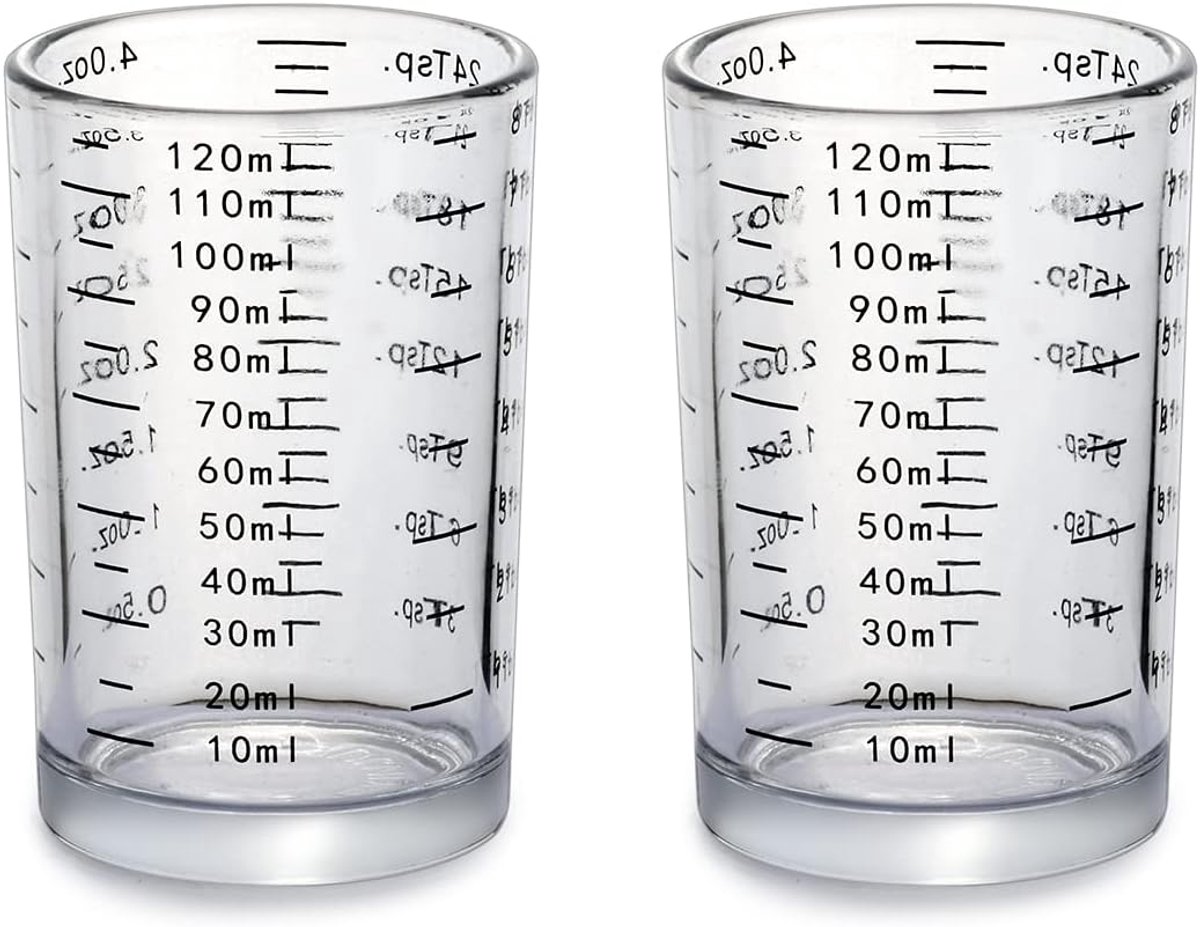 Gsedaox- Mini Maatbeker- Hitte en Magnetronbestendig Glas- 120 ml Transparant Maatglas-2 Stuks-Zwart Vinkje