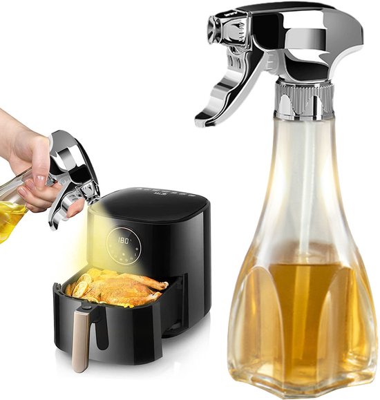Olieverstuiver - Olijfolie Fles Verstuiver voor Keuken - Verstelbare Tuit Gelijkmatige Sproei - 1 - Airfryer, Grillen Zilver