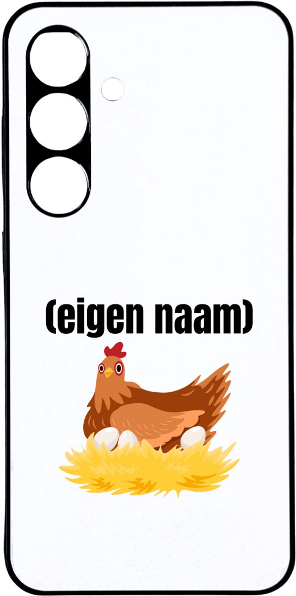Hacebo® - kip met nest met eigen naam telefoonhoesje - Kippen - kippen liefhebbers - telefoonhoesjes - iemand die houdt van kippen - verjaardag - cadeau - kado - hoesje geschikt voor Samsung Galaxy S24 Plus