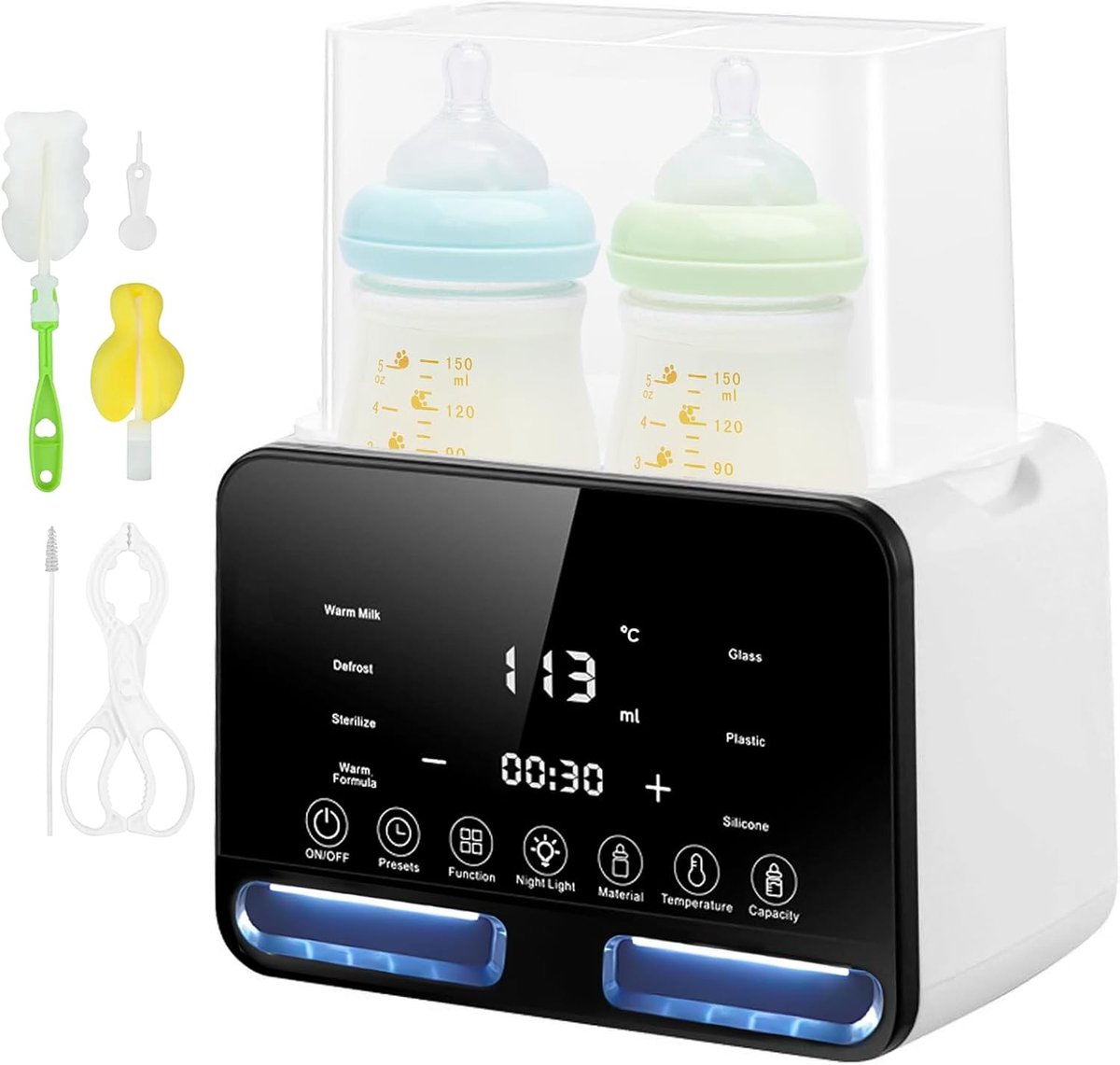 Image of 4-in-1 Flessenwarmer voor Baby met Sterilisator en Temperatuurregeling - Voor 2 Flessen, Ideaal voor Melk en Babyvoeding