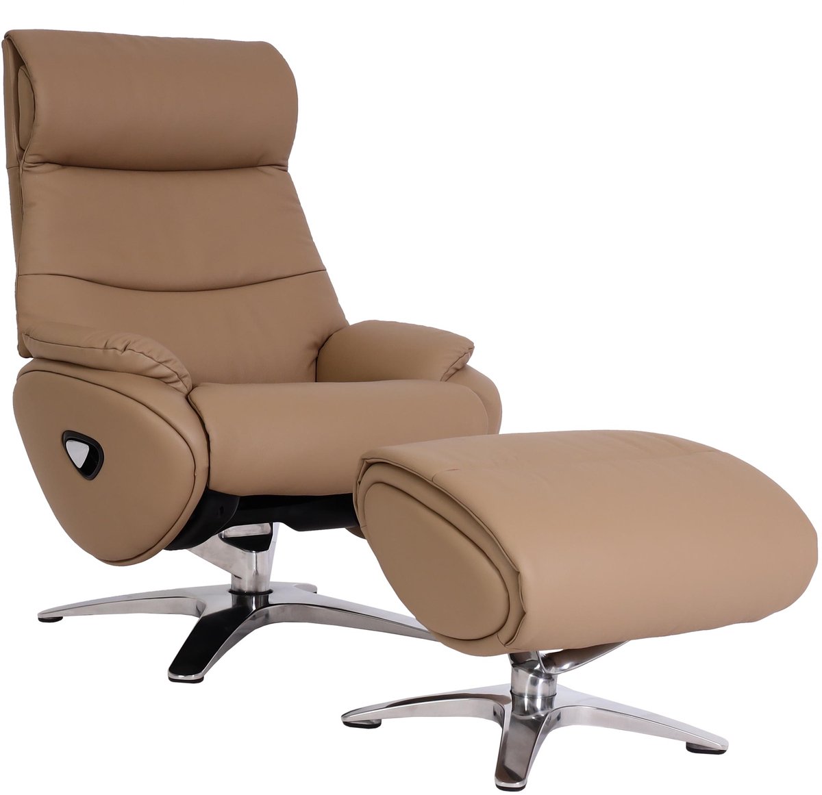 MCW Relaxfauteuil met hocker MCW-K98, TV-fauteuil, draaibare relaxfunctie, metaal echt leer/kunstleer ~ taupe