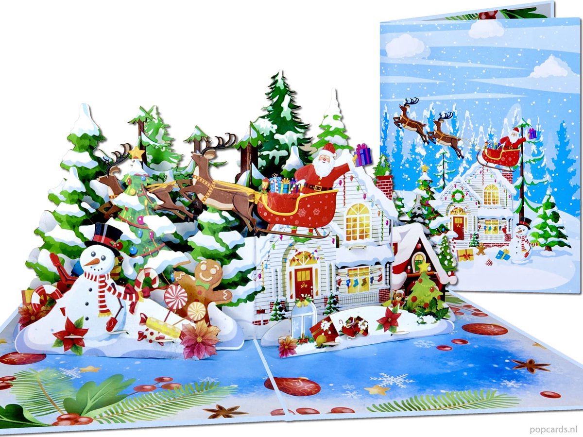 Popcards pop-up kaart - Kerstkaart Magisch Wintertafereel vol Kerstsfeer Kersthuisje - 3D kaart Wenskaart