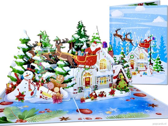 Popcards pop-up kaart - Kerstkaart Magisch Wintertafereel vol Kerstsfeer Kersthuisje - 3D kaart Wenskaart