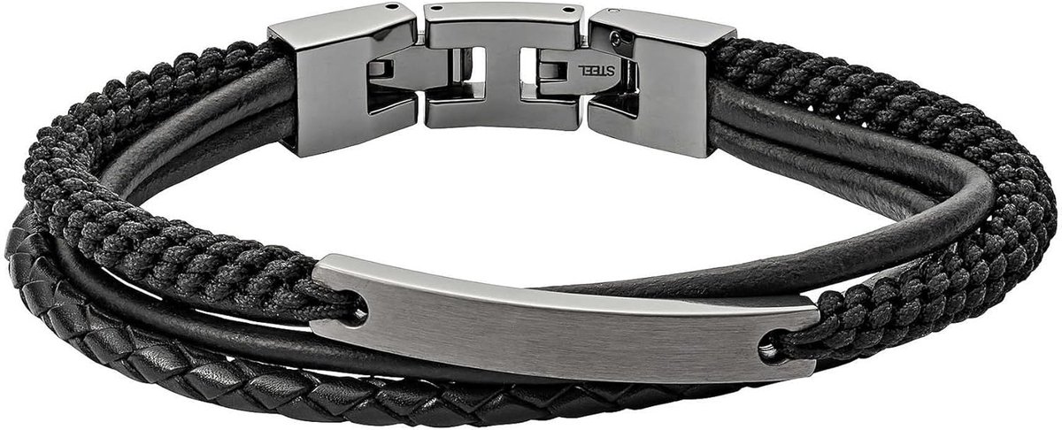 Herenarmband van roestvrij staal of leer met vouwsluiting