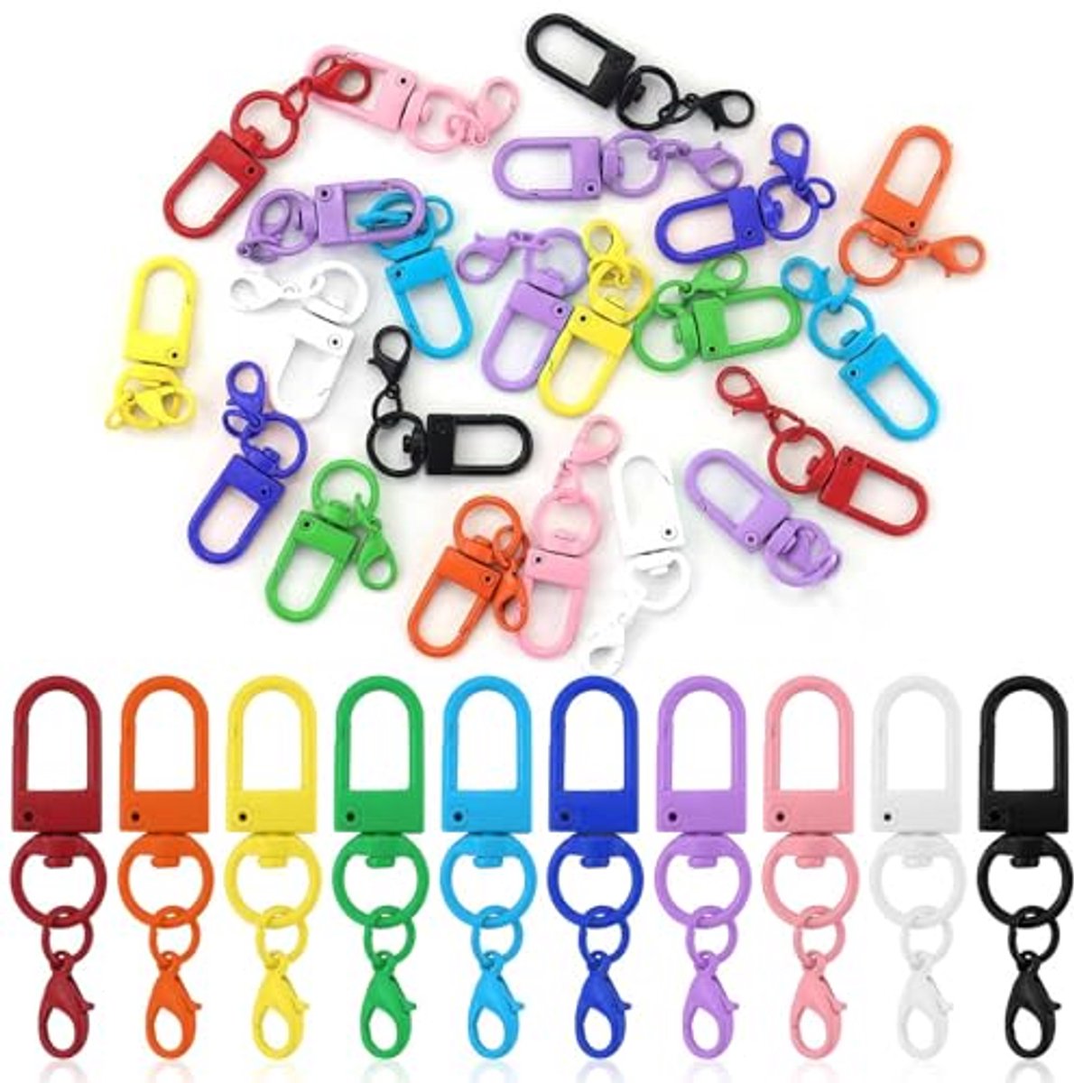 50 stuks doe-het-zelf sleutelhangers met kleine karabijnhaken en sleutelringen