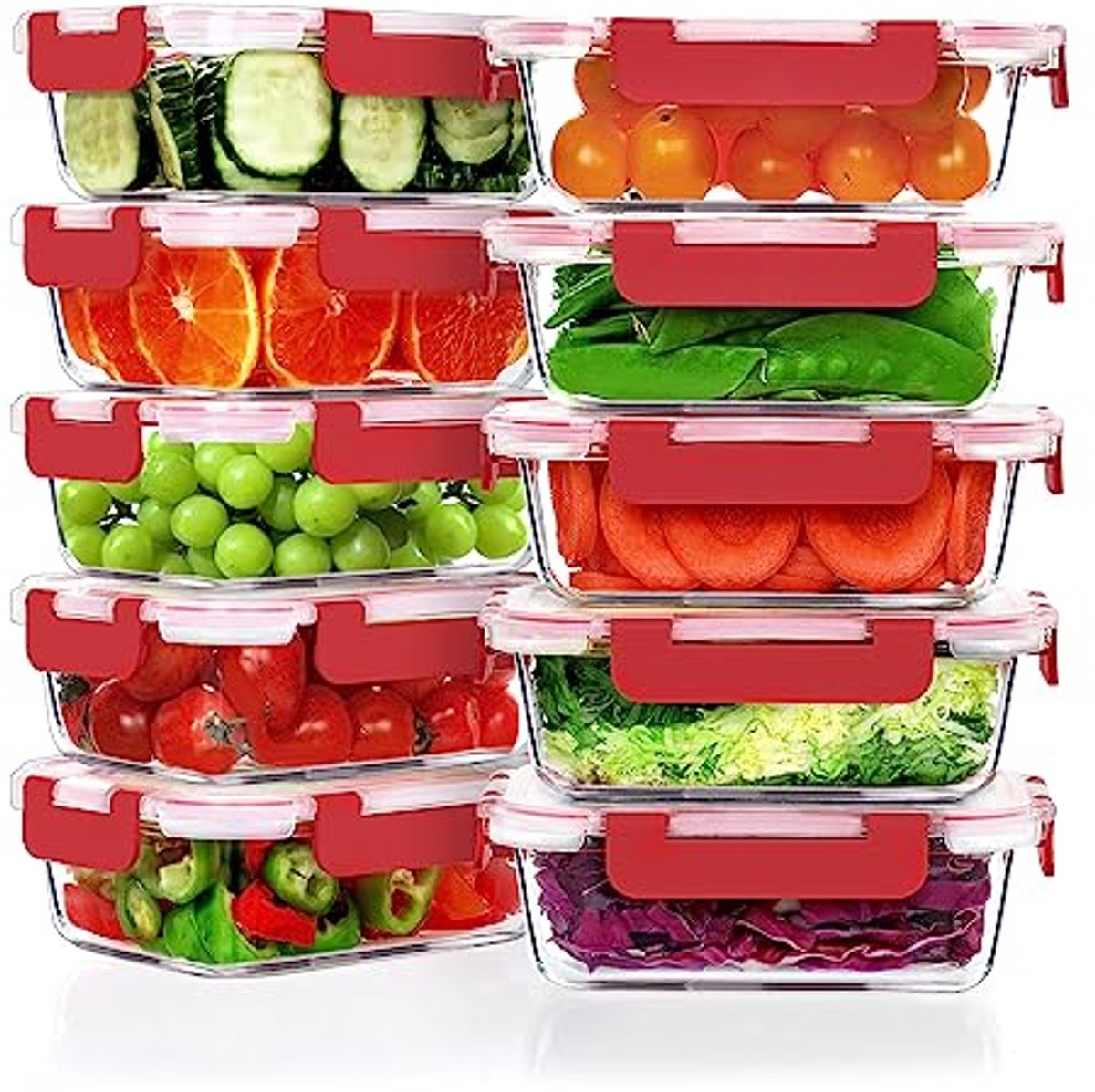 10 stuks 625 ml glazen maaltijdbereidingscontainers - luchtdichte voedselopslag voor magnetron, oven en vriezer