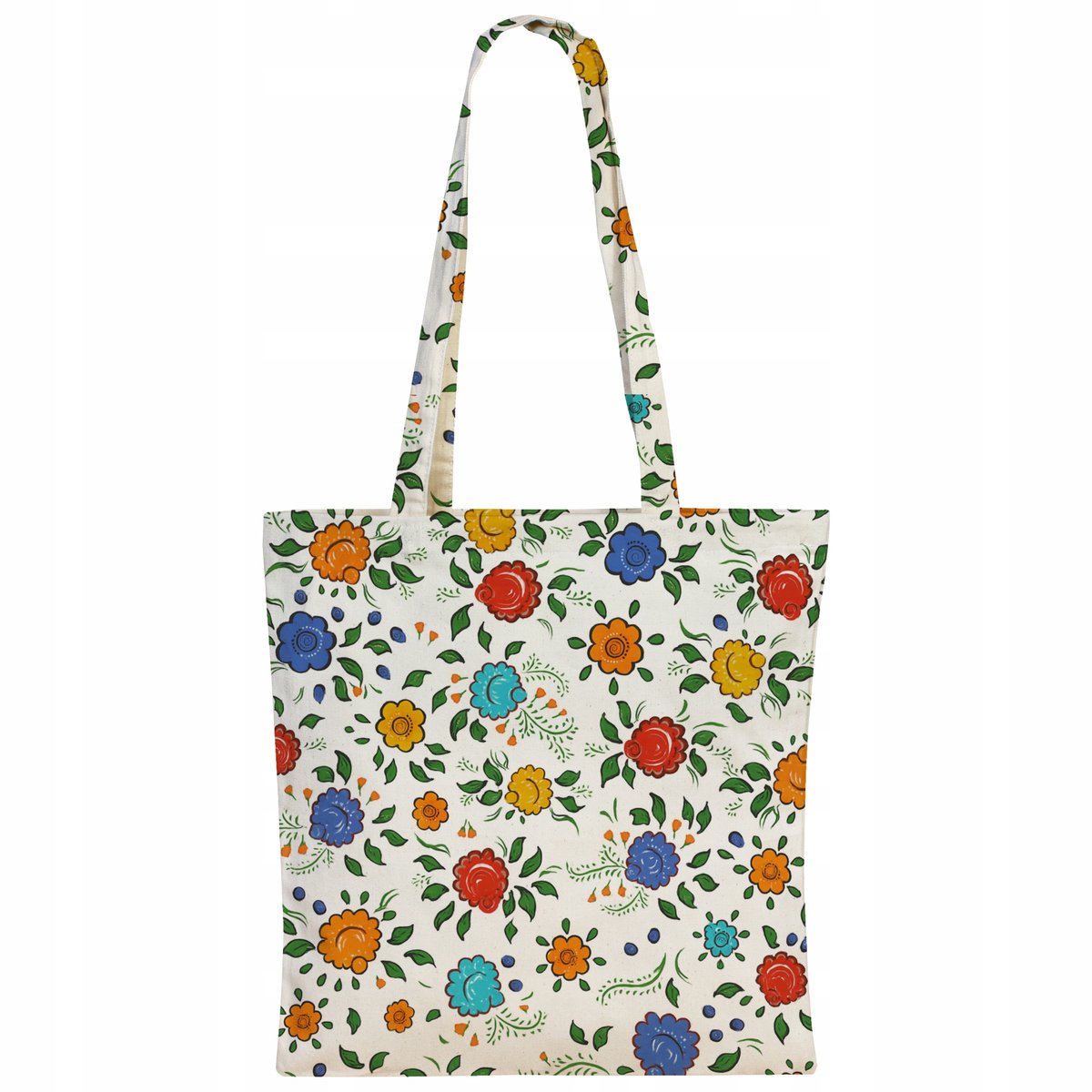 Multicolor Polyester Shopper Tas met Bloemrijk Volksmotief (38x42 cm)