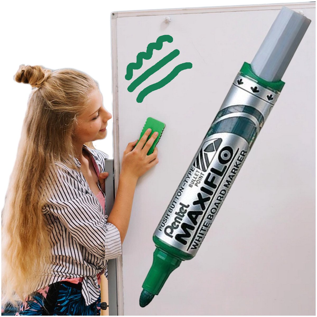 Pentel Whiteboard Marker Groen - Vervaagbestendig & Makkelijk Uitwisbaar