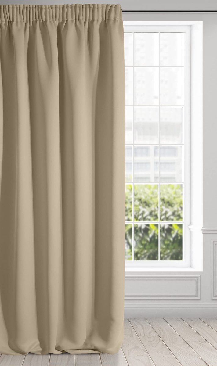 Unyqoos Elegant verduisteringsgordijn met plooiband in satijn polyester voor woonkamer beige